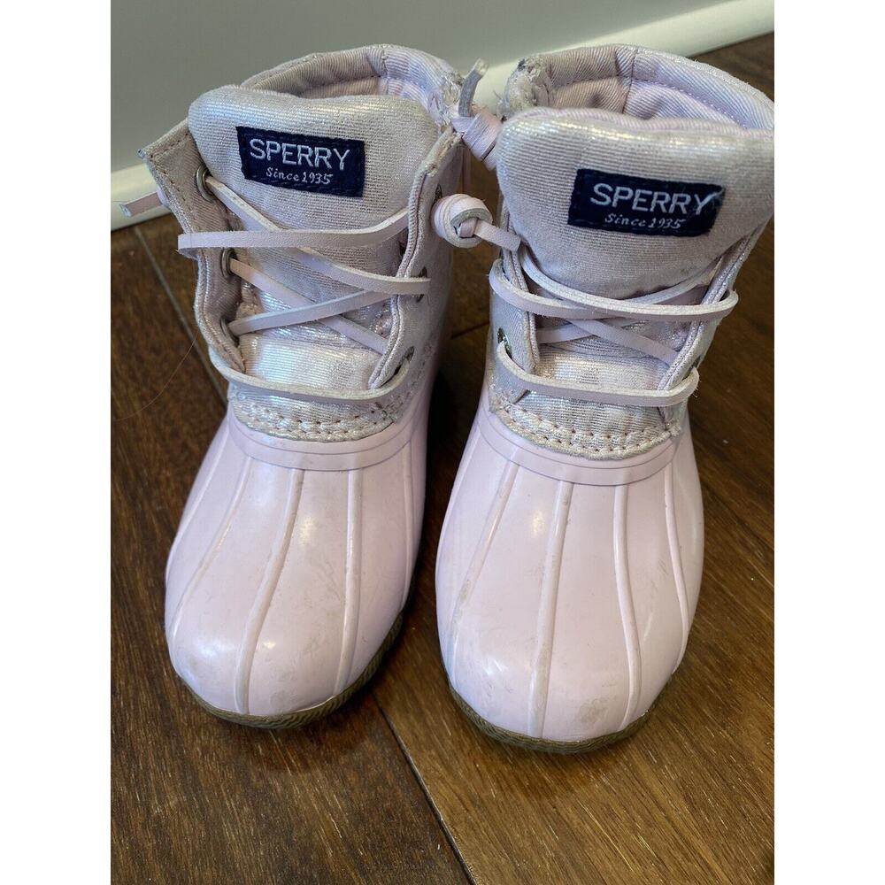 Sperry Saltwater Pink Girl Toddler Size 8 Pink Sparkly Duck Boots